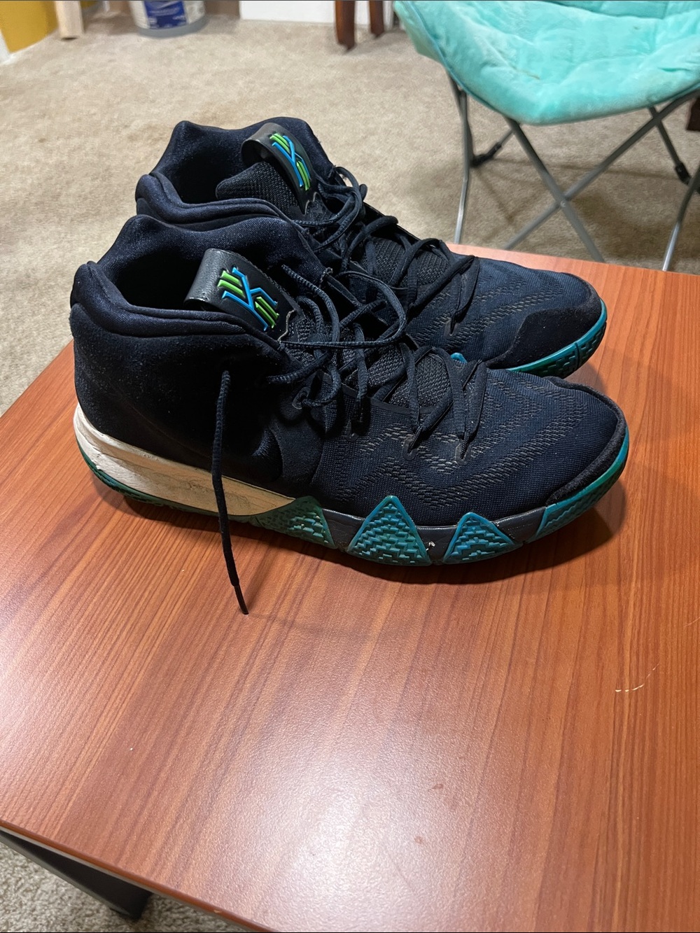 Nike Men's Black Basketball Sneakers with Teal Accents